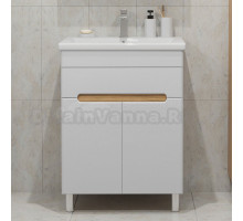 Тумба с раковиной SanStar Модена 50 напольная, глянцевая белая, дуб вотан, раковина Como 50