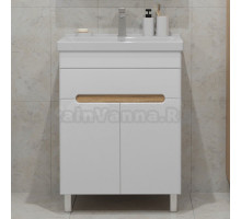 Тумба с раковиной SanStar Модена 50 напольная, глянцевая белая, дуб вотан, раковина Fest 50