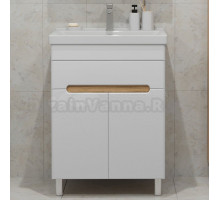 Тумба с раковиной SanStar Модена 60 напольная, глянцевая белая, дуб вотан, раковина Fest 60