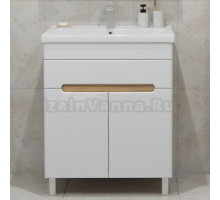 Тумба с раковиной SanStar Модена 70 напольная, глянцевая белая, дуб вотан, раковина Миранда 70