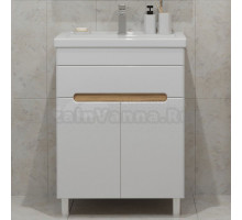 Тумба с раковиной SanStar Модена 70 напольная, глянцевая белая, дуб вотан, раковина Фостер 70