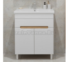 Тумба с раковиной SanStar Модена 70 напольная, глянцевая белая, дуб вотан, раковина Como 70