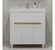 Тумба с раковиной SanStar Модена 80 напольная, глянцевая белая, дуб вотан, раковина Фостер 80