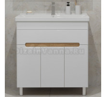 Тумба с раковиной SanStar Модена 80 напольная, глянцевая белая, дуб вотан, раковина Fest 80