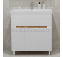 Тумба с раковиной SanStar Модена 80 напольная, глянцевая белая, дуб вотан, раковина Moduo 80