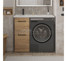 Тумба с раковиной SanStar Толедо 100 L напольная, под стиральную машину, gold craft, дуб вотан, раковина Даллас 100