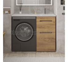 Тумба с раковиной SanStar Толедо 110 R напольная, под стиральную машину, gold craft, дуб вотан, раковина Даллас 110