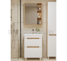 Мебель для ванной комнаты SanStar Diva 50 напольная, матовая белая, дуб вотан, раковина Como 50