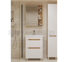 Мебель для ванной комнаты SanStar Diva 50 напольная, матовая белая, дуб вотан, раковина Фостер 50