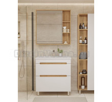 Мебель для ванной комнаты SanStar Diva 70 напольная, матовая белая, дуб вотан, раковина Миранда 70