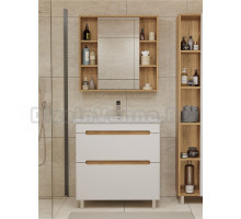 Мебель для ванной комнаты SanStar Diva 80 напольная, матовая белая, дуб вотан, раковина Como 80