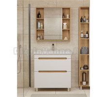 Мебель для ванной комнаты SanStar Diva 80 напольная, матовая белая, дуб вотан, раковина Fest 80