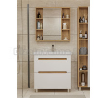 Мебель для ванной комнаты SanStar Diva 80 напольная, матовая белая, дуб вотан, раковина Фостер 80