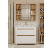 Мебель для ванной комнаты SanStar Diva 100 напольная, матовая белая, дуб вотан, раковина Фостер 100