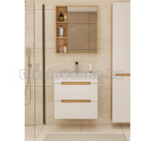 Мебель для ванной комнаты SanStar Diva 50 подвесная, матовая белая, дуб вотан, раковина Como 50