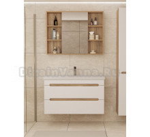 Мебель для ванной комнаты SanStar Diva 100 подвесная, матовая белая, дуб вотан, раковина Фостер 100