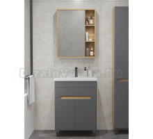 Мебель для ванной комнаты SanStar Модена 50 напольная, графит софт, дуб вотан, раковина Фостер 50