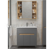 Мебель для ванной комнаты SanStar Модена 80 напольная, графит софт, дуб вотан, раковина Como 80