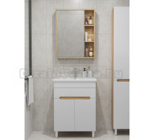 Мебель для ванной комнаты SanStar Модена 50 напольная, глянцевая белая, дуб вотан, раковина Como 50