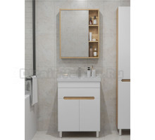 Мебель для ванной комнаты SanStar Модена 50 напольная, глянцевая белая, дуб вотан, раковина Fest 50