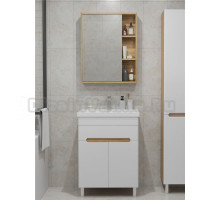 Мебель для ванной комнаты SanStar Модена 50 напольная, глянцевая белая, дуб вотан, раковина Moduo 50