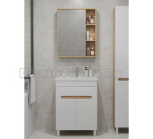 Мебель для ванной комнаты SanStar Модена 60 напольная, глянцевая белая, дуб вотан, раковина Фостер 60