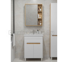 Мебель для ванной комнаты SanStar Модена 60 напольная, глянцевая белая, дуб вотан, раковина Fest 60