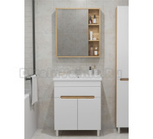 Мебель для ванной комнаты SanStar Модена 70 напольная, глянцевая белая, дуб вотан, раковина Миранда 70