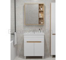 Мебель для ванной комнаты SanStar Модена 70 напольная, глянцевая белая, дуб вотан, раковина Como 70