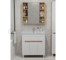 Мебель для ванной комнаты SanStar Модена 80 напольная, глянцевая белая, дуб вотан, раковина Миранда 80