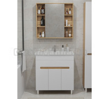 Мебель для ванной комнаты SanStar Модена 80 напольная, глянцевая белая, дуб вотан, раковина Фостер 80