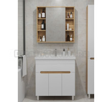 Мебель для ванной комнаты SanStar Модена 80 напольная, глянцевая белая, дуб вотан, раковина Fest 80