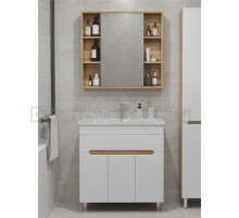 Мебель для ванной комнаты SanStar Модена 80 напольная, глянцевая белая, дуб вотан, раковина Como 80