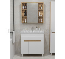 Мебель для ванной комнаты SanStar Модена 80 напольная, глянцевая белая, дуб вотан, раковина Moduo 80