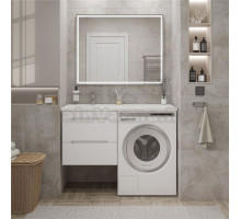 Мебель для ванной комнаты SanStar Толедо 120 L подвесная, под стиральную машину, глянцевая белая, раковина Даллас 120