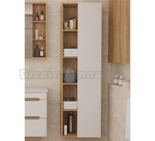 Шкаф-пенал для ванной SanStar Diva 50 матовый белый, дуб вотан, с открытыми полками