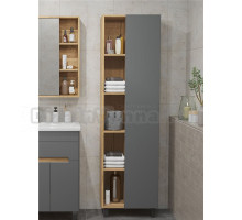 Шкаф-пенал для ванной SanStar Модена 50 графит софт, дуб вотан, с открытыми полками