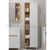 Шкаф-пенал для ванной SanStar Модена 50 матовый белый, дуб вотан, с открытыми полками