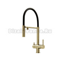 Смеситель для кухни Sancos Imola, с гибким изливом и краном под фильтр для питьевой воды, брашированное золото, SC4010BGbh, PVD покрытие
