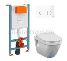 Комплект 4 в 1 VitrA 9003B003-7203 Унитаз подвесной безободковый, с микролифтом + Система инсталляции + Кнопка смыва белая