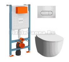 Комплект 4 в 1 VitrA 9830B003-7212 Унитаз подвесной безободковый, с микролифтом + Система инсталляции + Кнопка смыва глянцевый хром