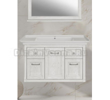 Тумба с раковиной ASB-Woodline Толедо 105 белая, патина серебро