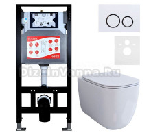 Комплект 3 в 1 Унитаз подвесной Esbano ESUPGARAW + Инсталляция Fram + Кнопка ESINKRG11GW цвет глянцевый белый