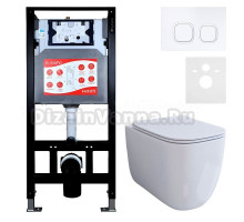 Комплект 3 в 1 Унитаз подвесной Esbano ESUPGARAW + Инсталляция Fram + Кнопка ESINLPS10GW цвет глянцевый белый