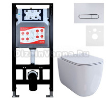 Комплект 3 в 1 Унитаз подвесной Esbano ESUPGARAW + Инсталляция Fram + Кнопка ESINOVL17GW цвет глянцевый белый