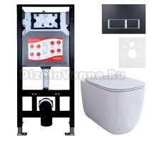 Комплект 3 в 1 Унитаз подвесной Esbano ESUPGARAW + Инсталляция Fram + Кнопка ESINPRK12MB цвет матовый черный