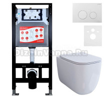Комплект 3 в 1 Унитаз подвесной Esbano ESUPGARAW + Инсталляция Fram + Кнопка ESINSLM37GW цвет глянцевый белый