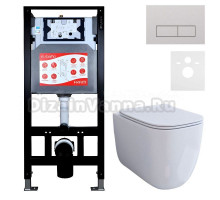 Комплект 3 в 1 Унитаз подвесной Esbano ESUPGARAW + Инсталляция Fram + Кнопка ESINMTP21ST цвет сатин