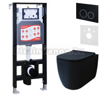 Комплект 3 в 1 Унитаз подвесной Esbano ESUPGARABM + Инсталляция Fram + Кнопка ESINKRG11MB цвет матовый черный