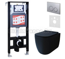 Комплект 3 в 1 Унитаз подвесной Esbano ESUPGARABM + Инсталляция Fram + Кнопка ESINKRG11MC цвет матовый хром